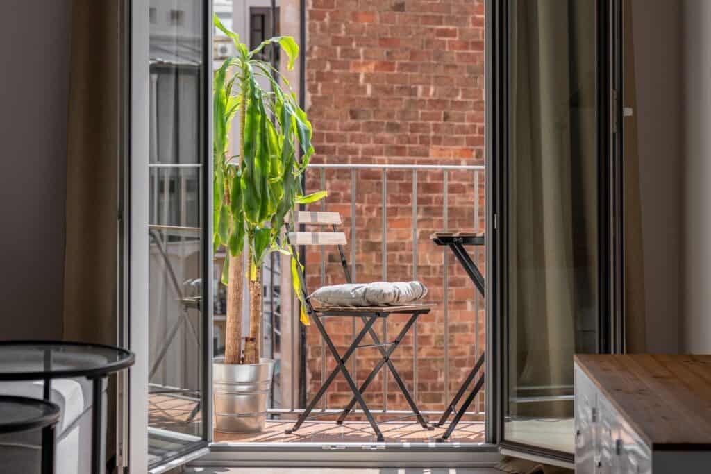 The view from a renovated studio apartment.