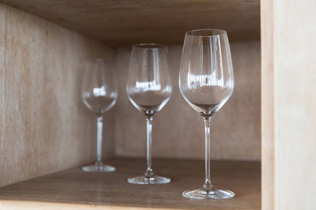 Wine glasses on the shelf
